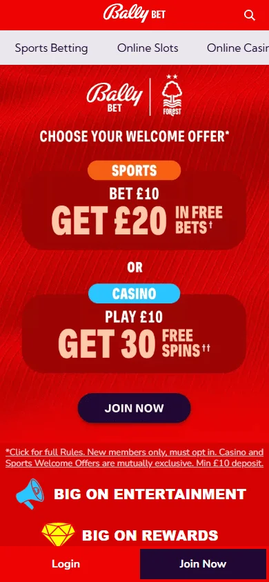Bally Bet Sports & Casino mobile home screen